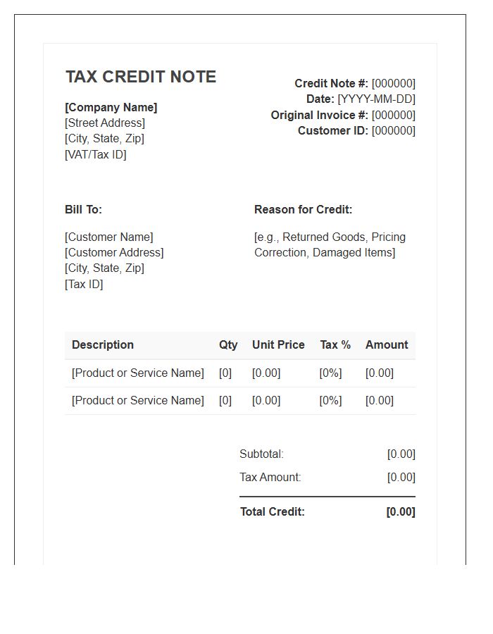 Simplified Tax Credit Note Invoice Template