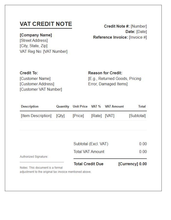 Vat Tax Credit Note Invoice Template