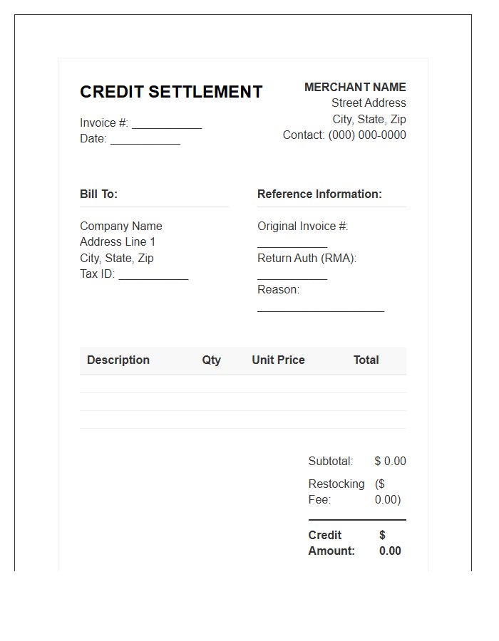 Merchant Credit Return Settlement Invoice Template