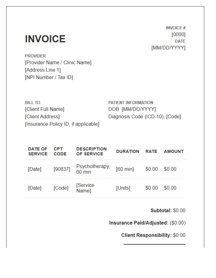Behavioral Health Session Billing Invoice Template