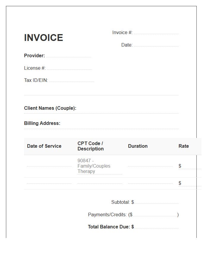 Couples Counseling Session Billing Invoice Template