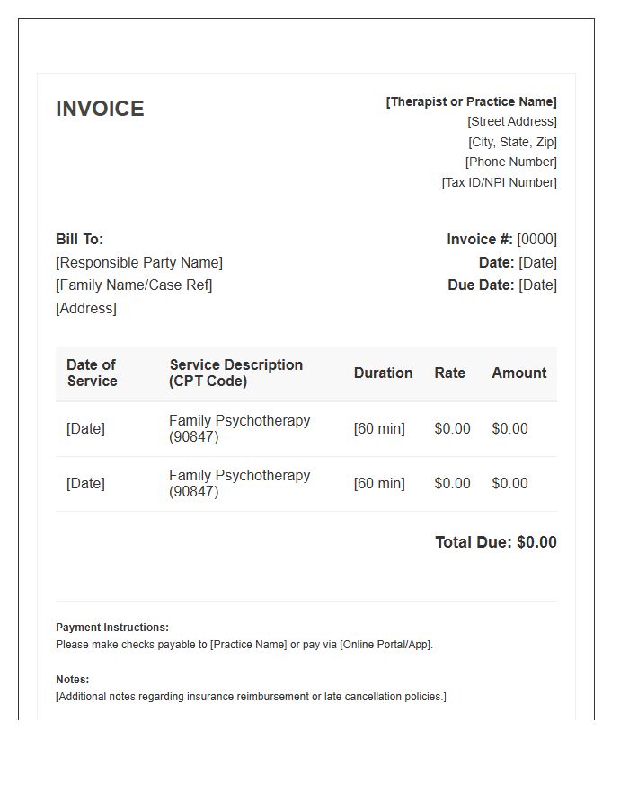 Family Therapy Session Invoice Template