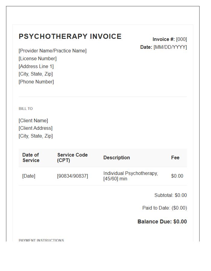 Individual Psychotherapy Session Invoice Template