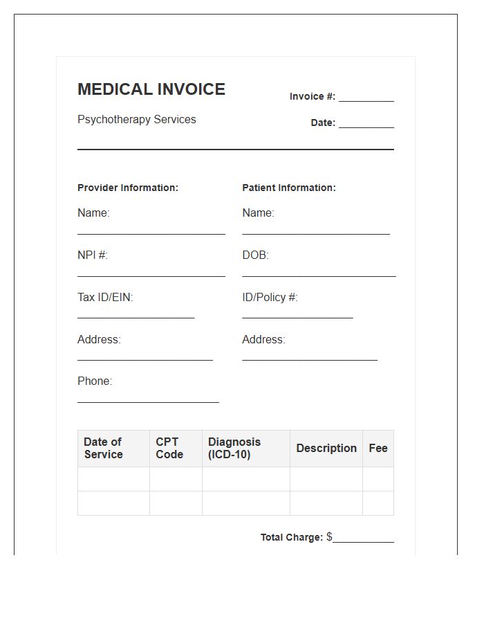 Medical Billing Psychotherapy Session Invoice Template