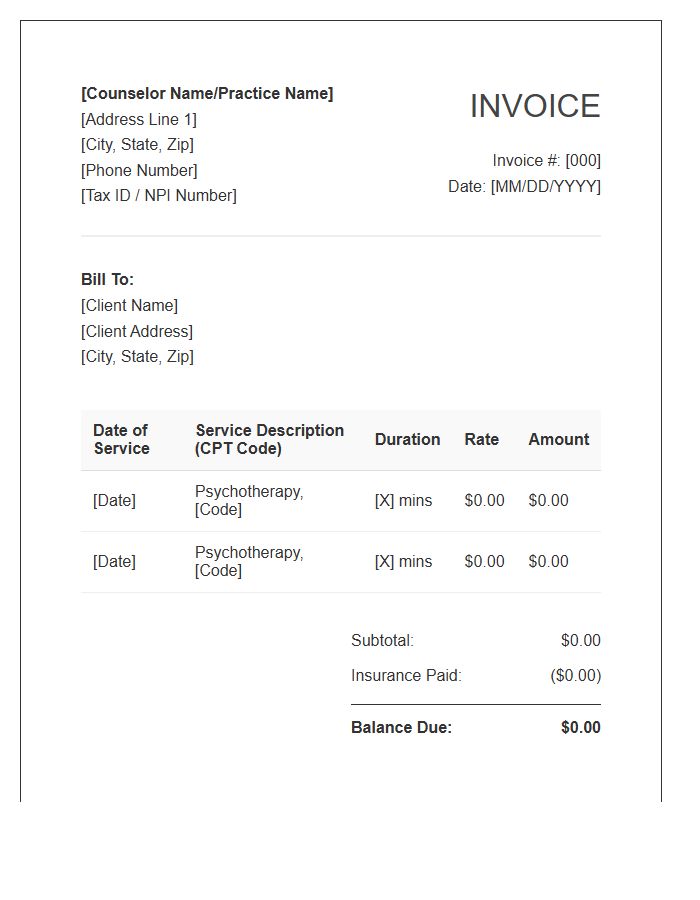 Mental Health Counselor Session Invoice Template