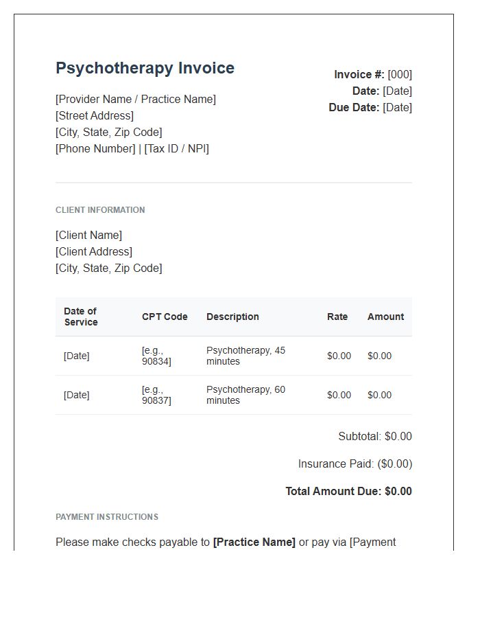 Outpatient Psychotherapy Session Invoice Template