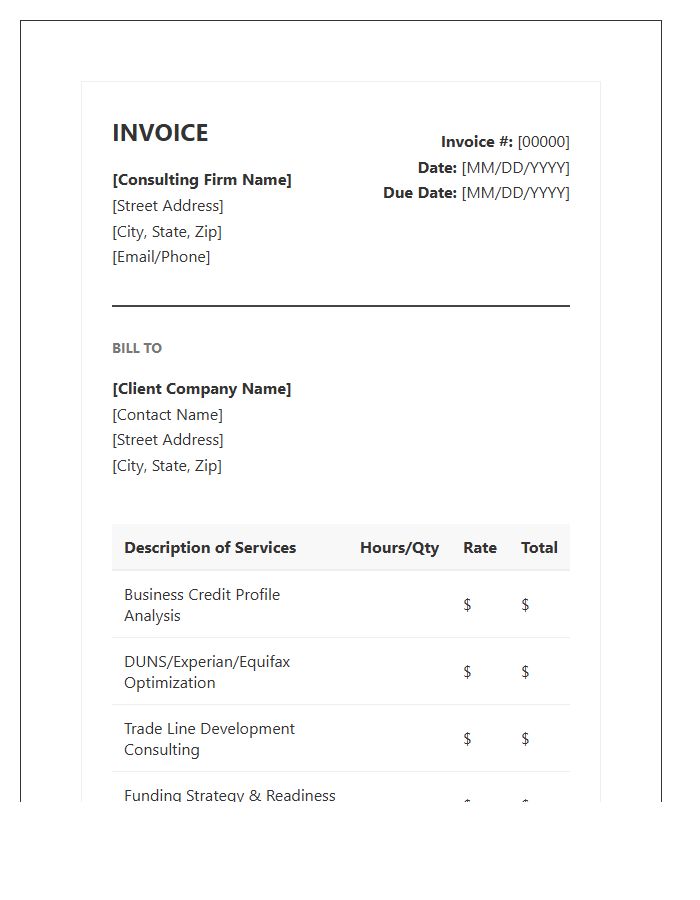 Business Credit Consulting Invoice Template