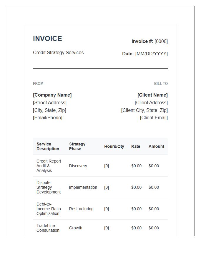 Comprehensive Credit Strategy Invoice Template