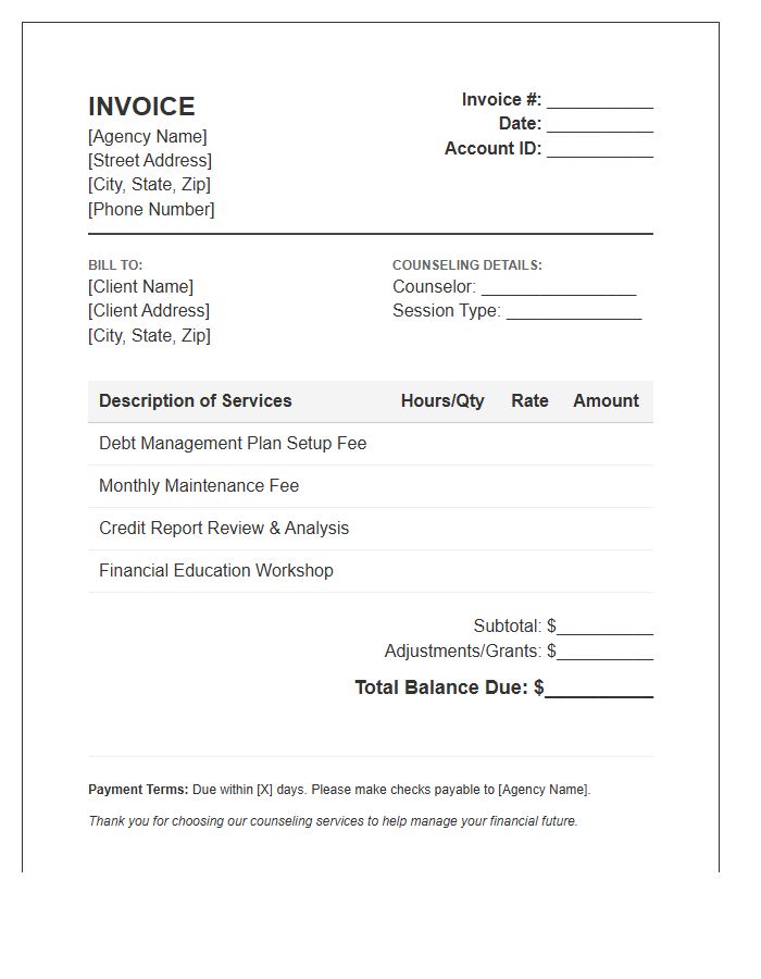 Consumer Credit Counseling Invoice Template
