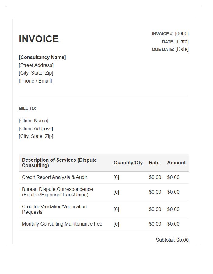 Credit Bureau Dispute Consulting Invoice Template