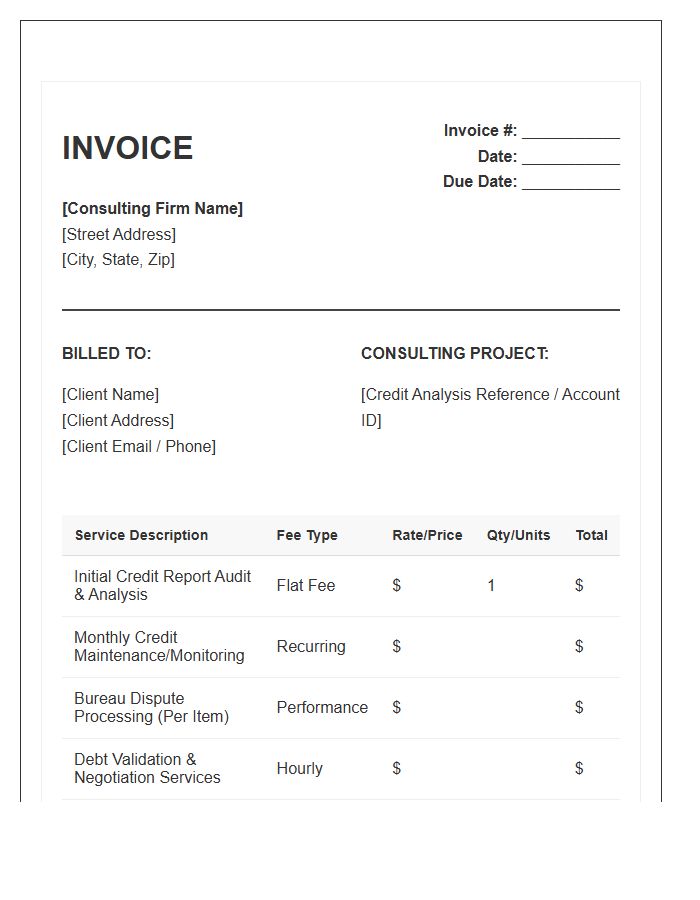 Credit Consulting Fee Structure Invoice Template
