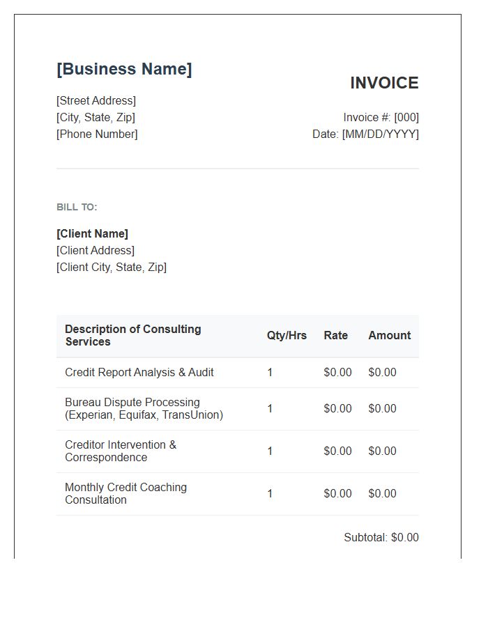 Credit Repair Consulting Service Invoice Template