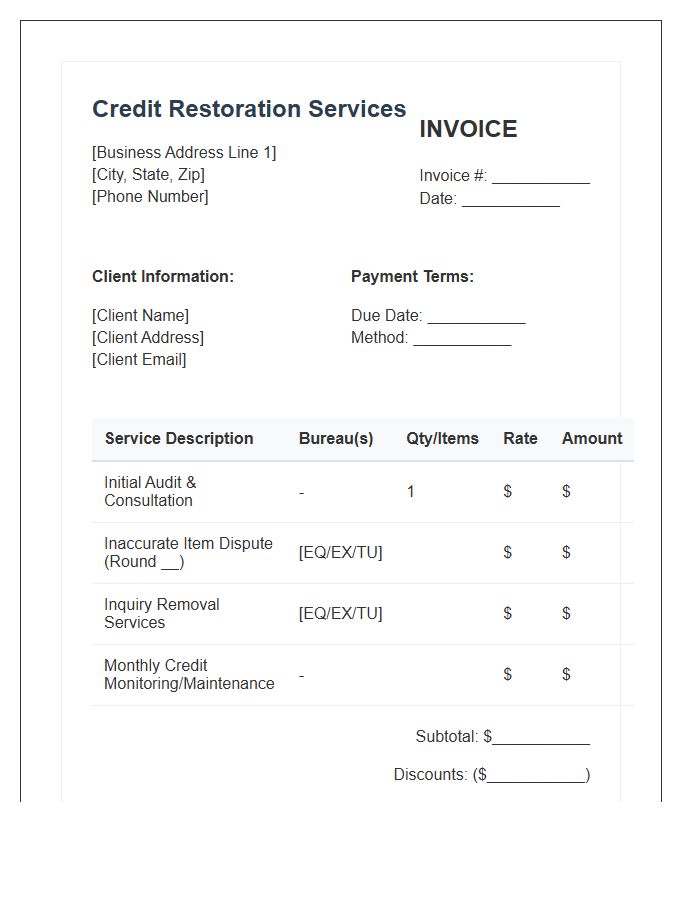 Credit Score Restoration Invoice Template