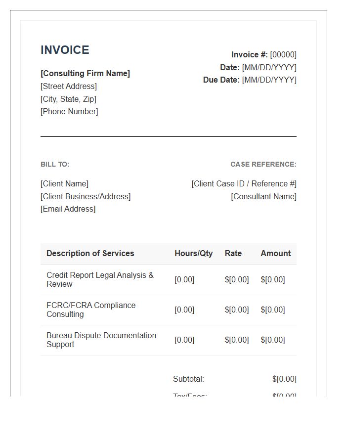 Legal Credit Consulting Invoice Template