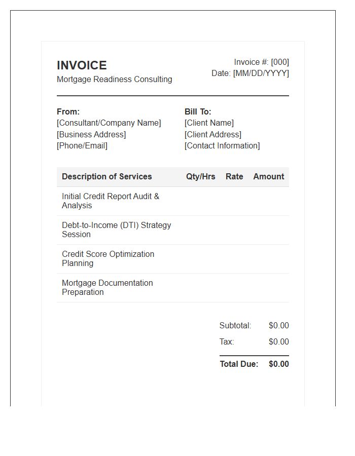 Mortgage Readiness Credit Consulting Invoice Template