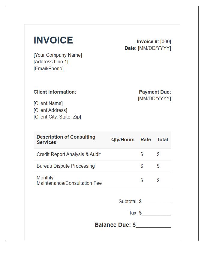 Personal Credit Consulting Invoice Template