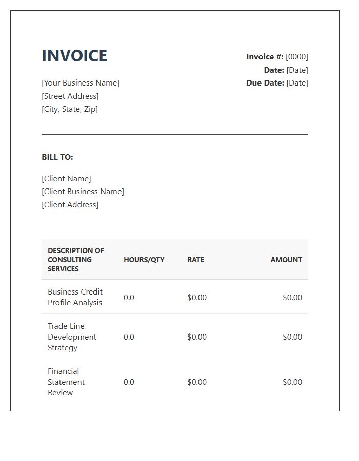Small Business Credit Consulting Invoice Template