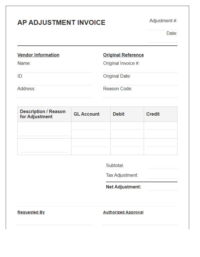 Accounts Payable Adjustment Invoice Template