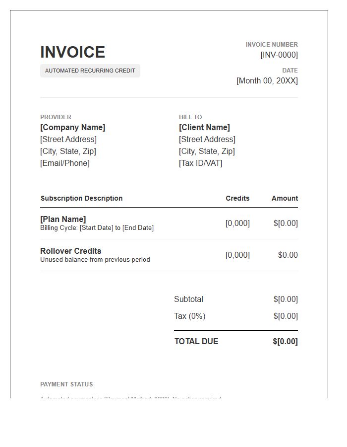 Automated Recurring Monthly Credit Invoice Template