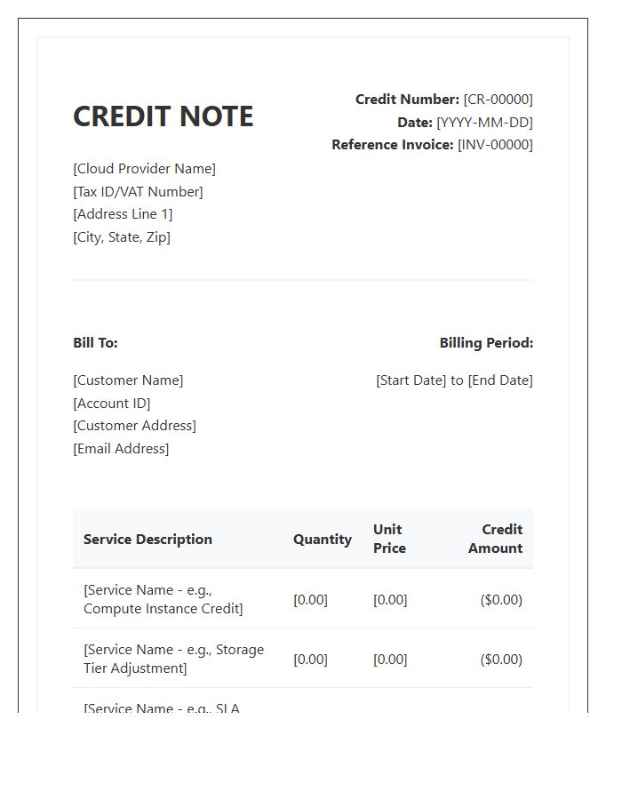 Cloud Services Recurring Monthly Credit Invoice Template