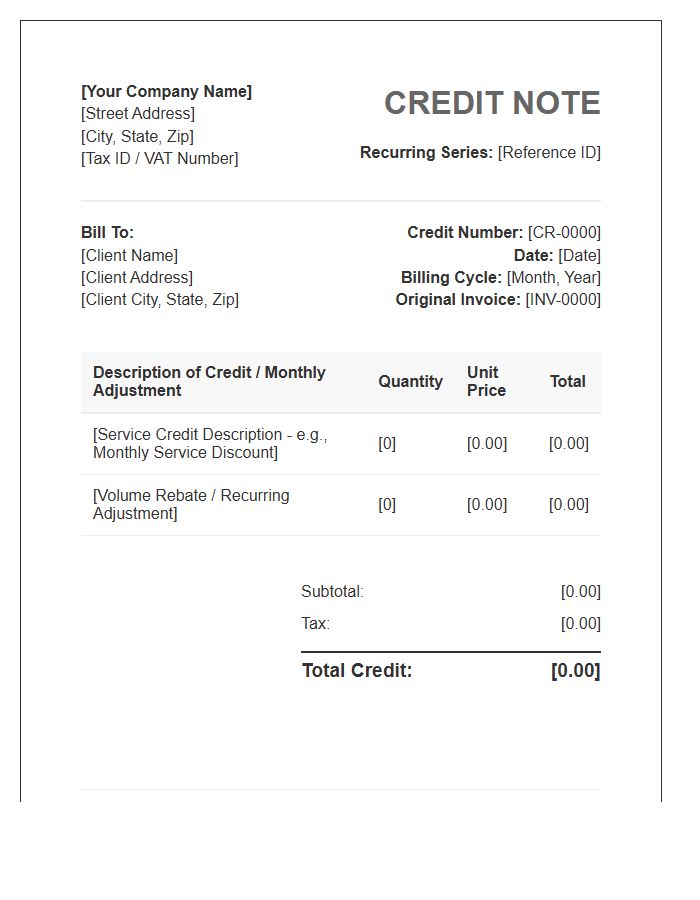 Commercial Recurring Monthly Credit Invoice Template