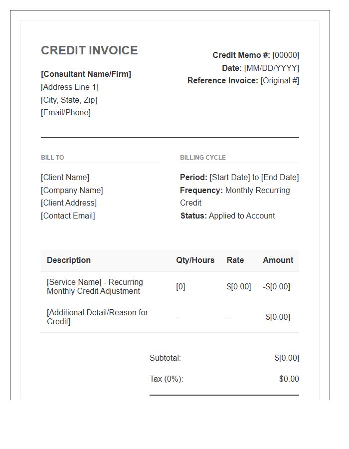 Consultant Recurring Monthly Credit Invoice Template