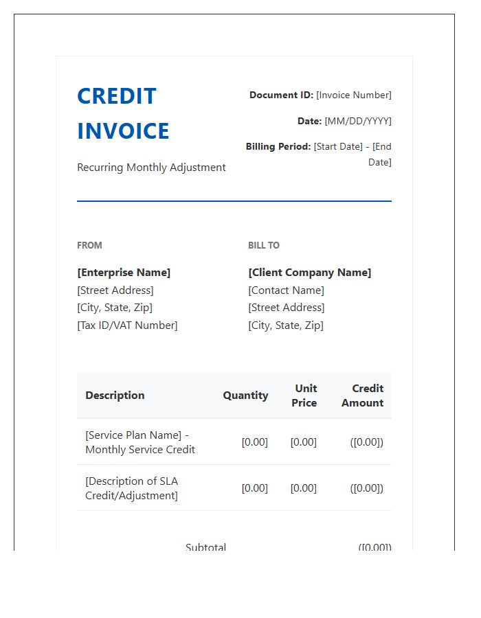 Enterprise Recurring Monthly Credit Invoice Template