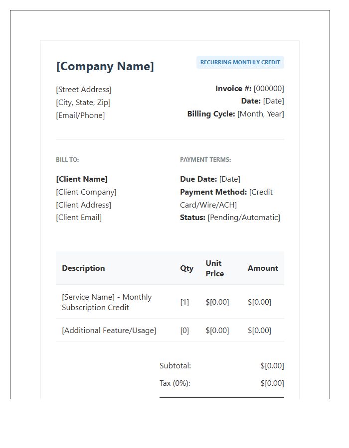 Professional Recurring Monthly Credit Invoice Template