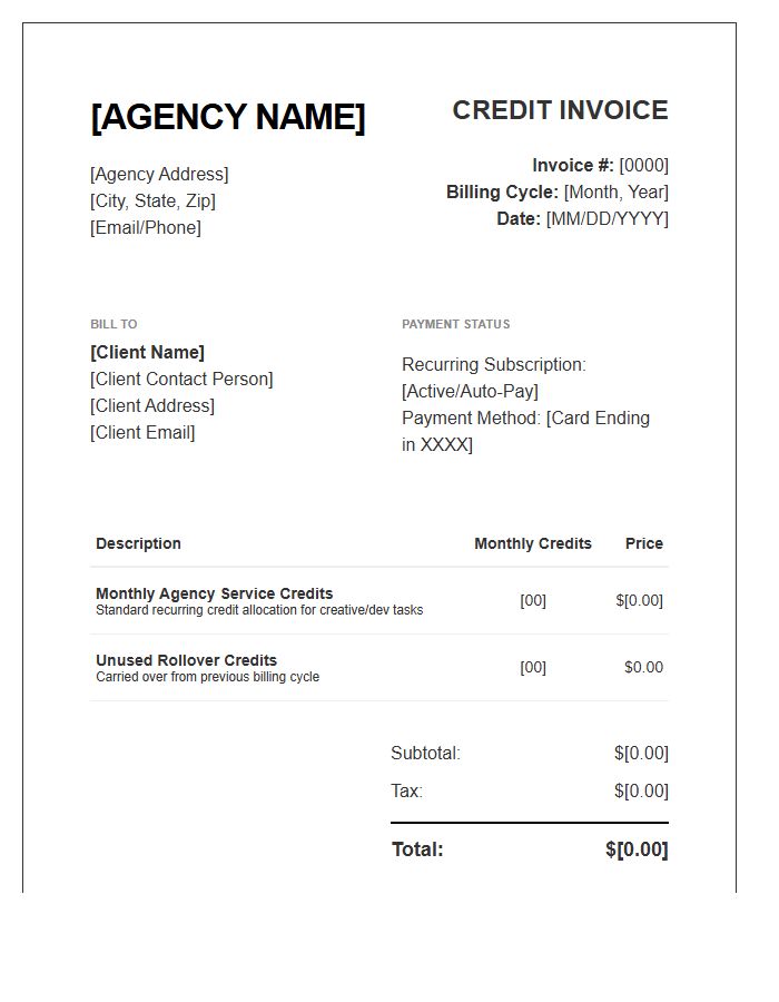 Recurring Monthly Credit Invoice Template For Agencies
