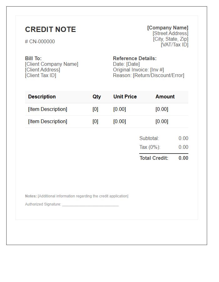 B2B Credit Note Invoice Template