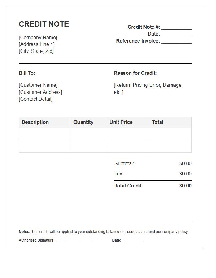 Financial Credit Note Invoice Template