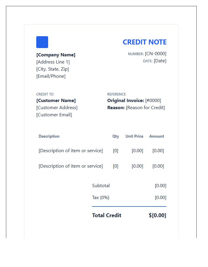 Modern Digital Credit Note Invoice Template