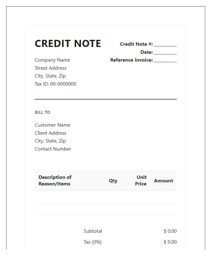 Official Credit Note Invoice Template