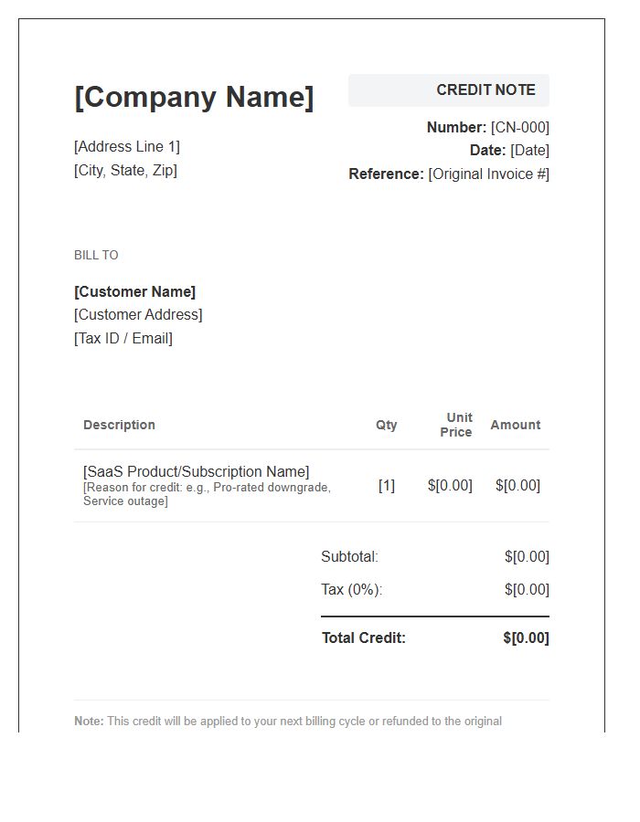 SaaS Credit Note Invoice Template