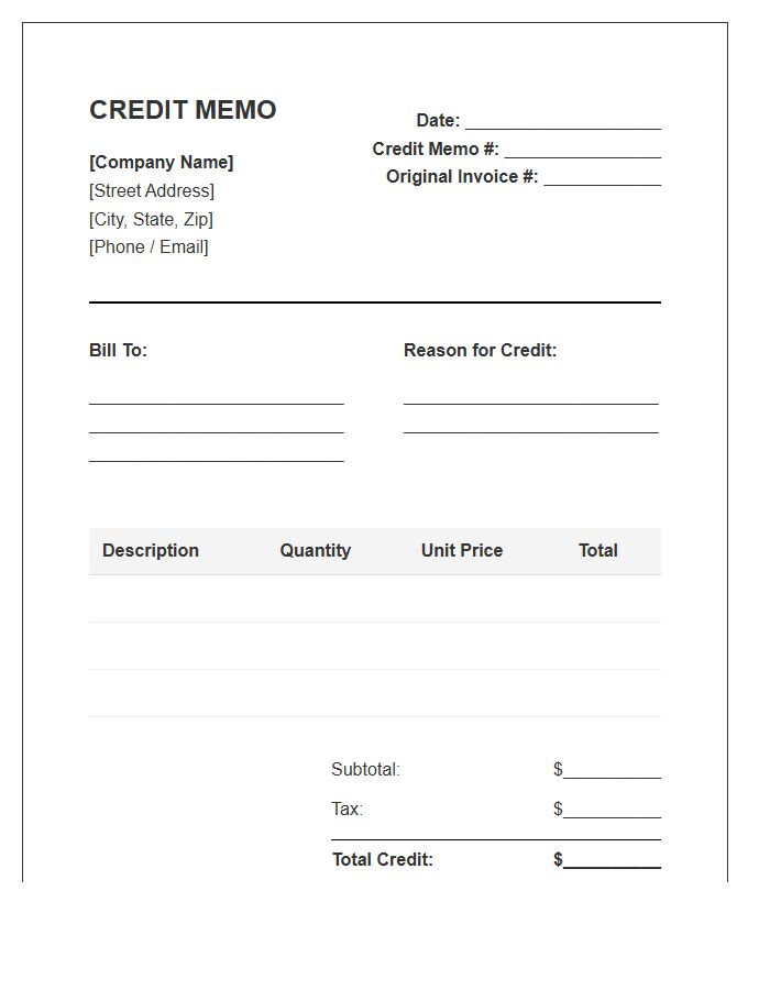 Official Credit Memo Invoice Template