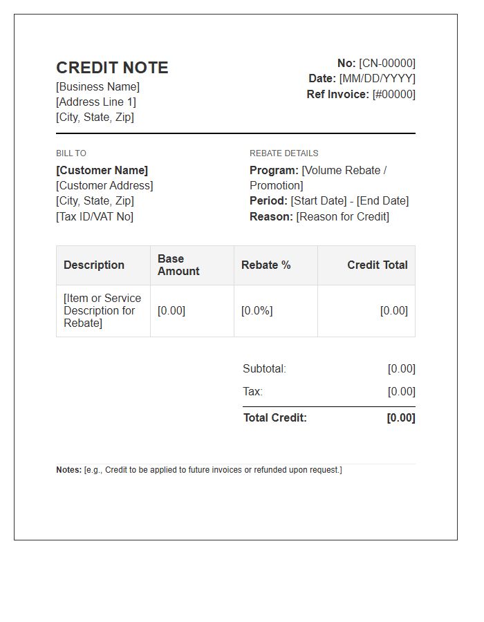 Business Rebate Credit Note Invoice Template