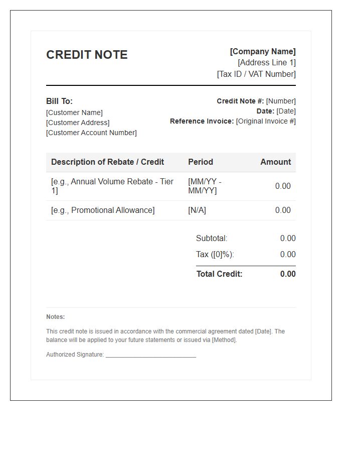 Commercial Rebate Credit Note Invoice Template