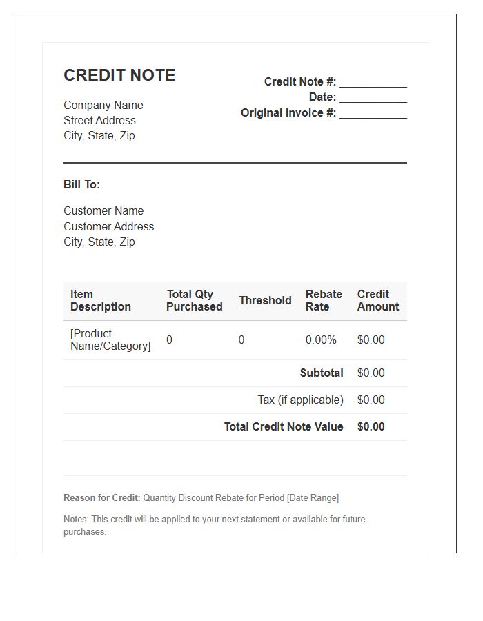 Quantity Discount Rebate Credit Note Invoice Template
