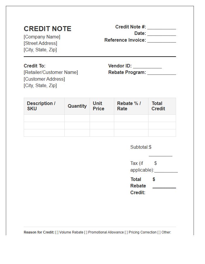 Retail Rebate Credit Note Invoice Template
