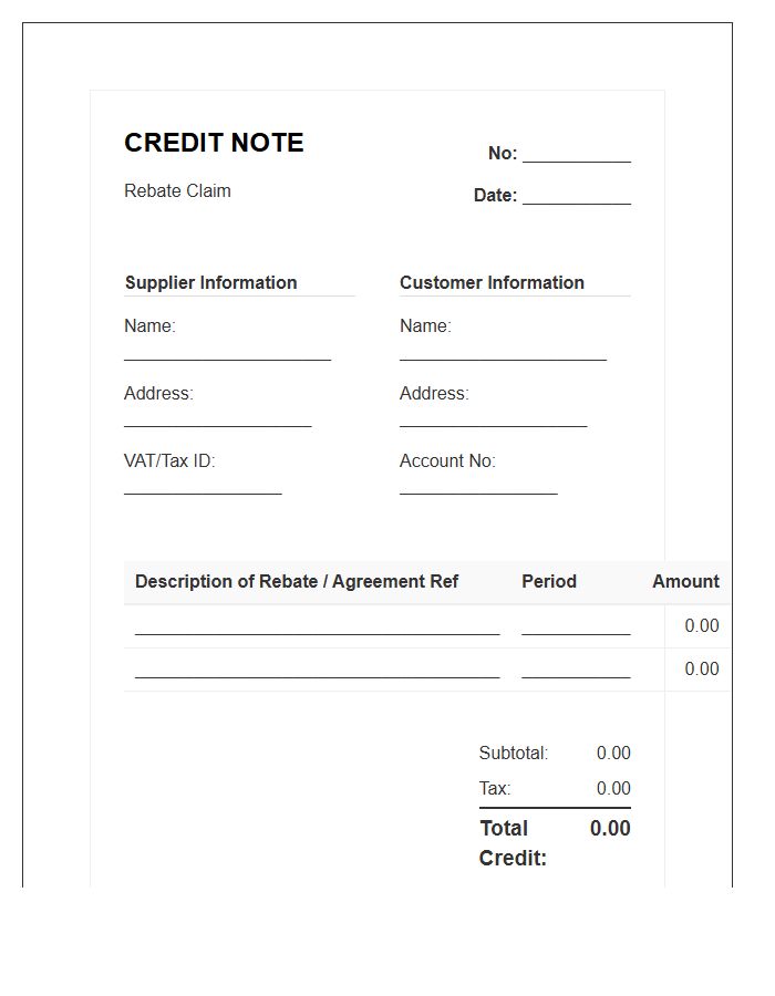 Supplier Rebate Credit Note Invoice Template