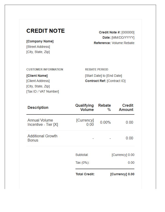 Volume Rebate Credit Note Invoice Template