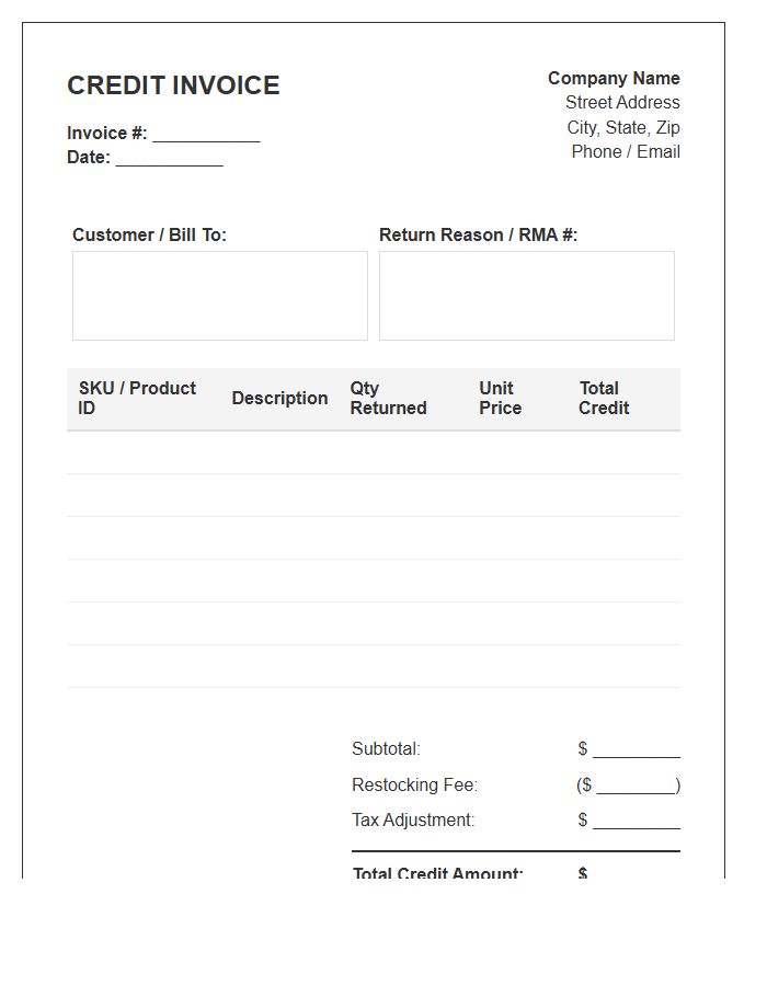 Bulk Product Return Credit Invoice Template