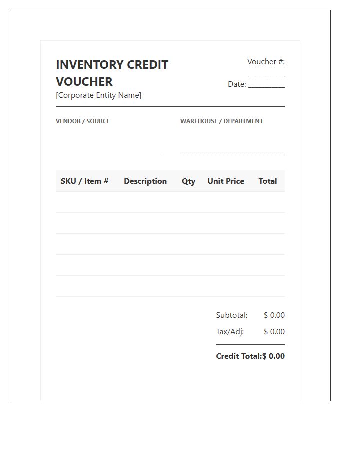 Corporate Inventory Credit Voucher Invoice Template