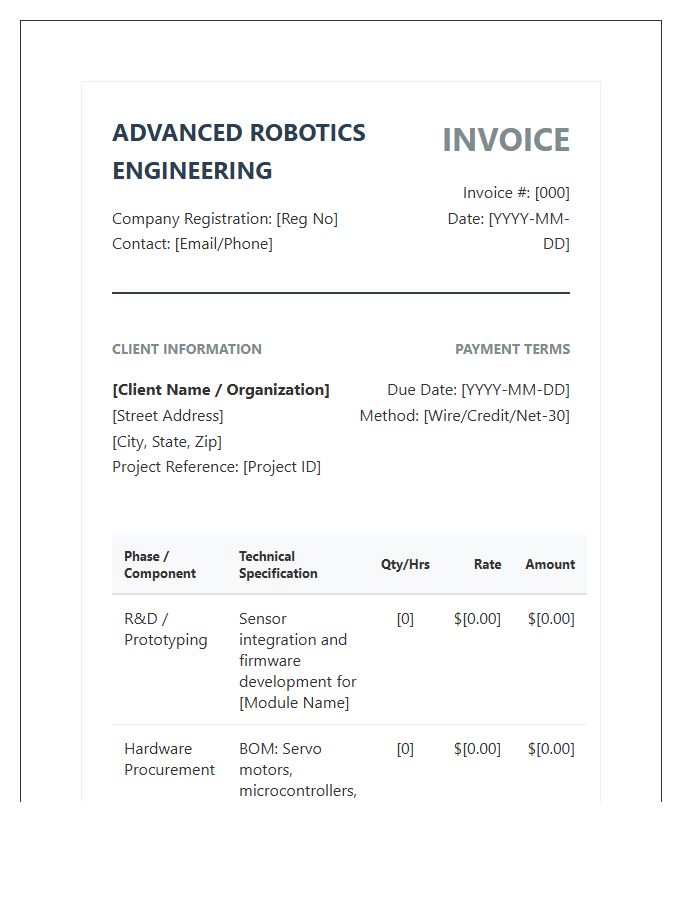 Advanced Robotics Engineering Project Invoice Template
