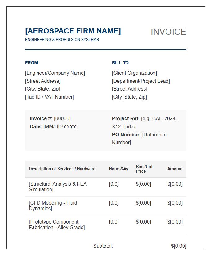 Aerospace Mechanical Engineering Project Invoice Template