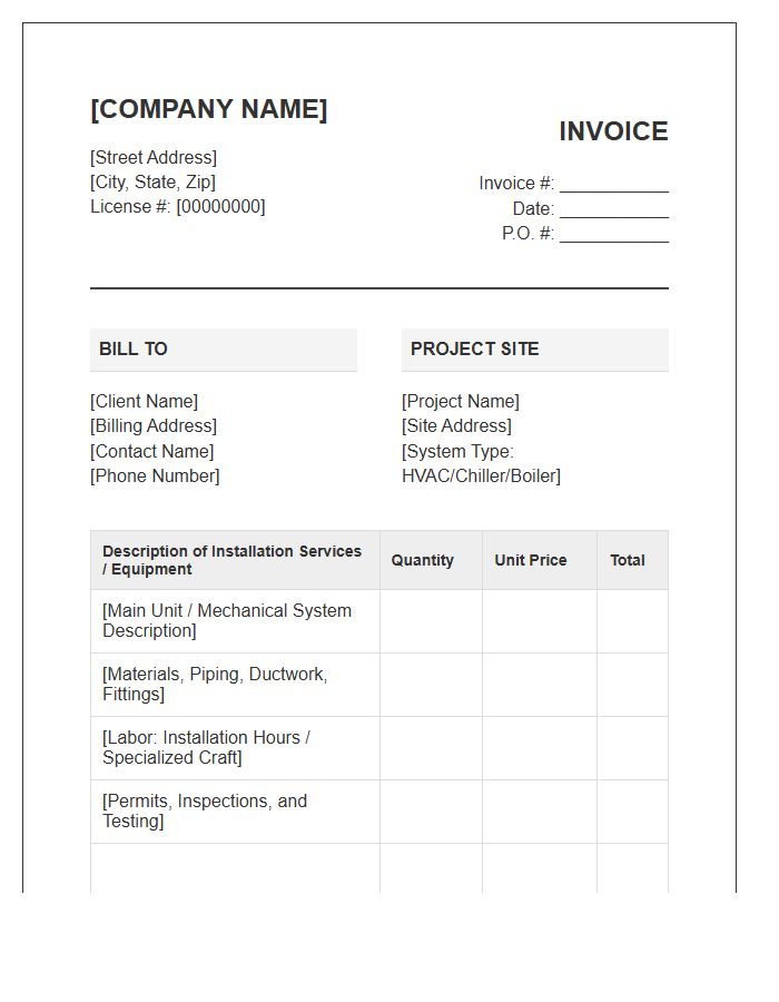 Commercial Mechanical Systems Installation Invoice Template