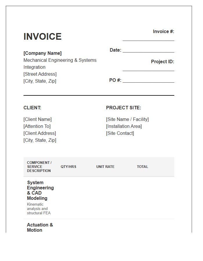 Complex Mechanical Systems Project Invoice Template