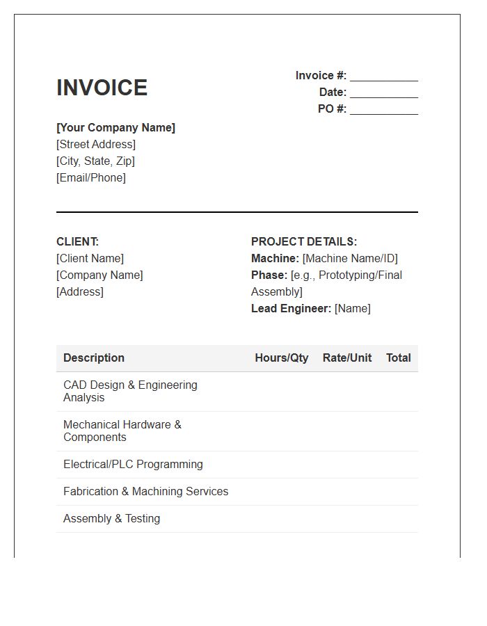 Custom Machine Design Project Invoice Template