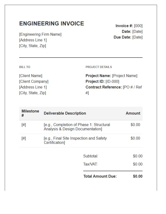 Engineering Project Milestone Payment Invoice Template