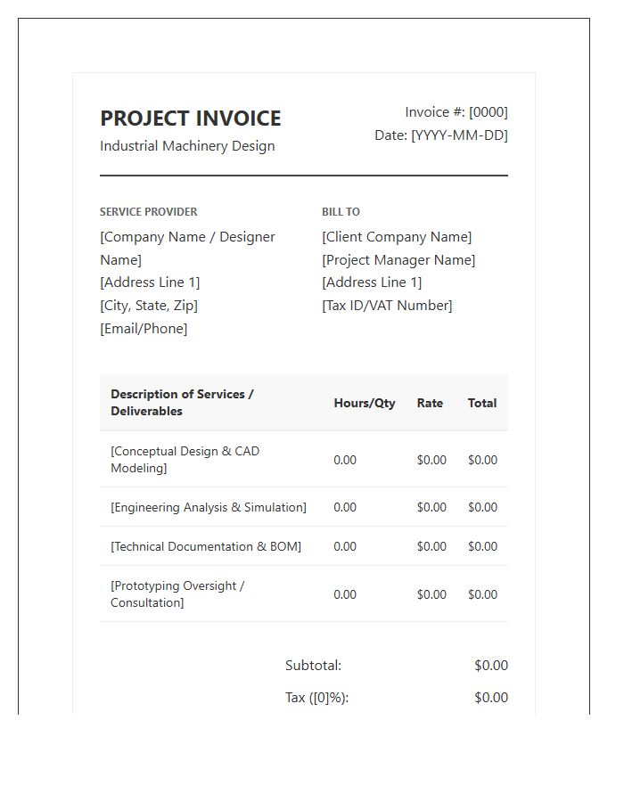 Industrial Machinery Design Project Invoice Template